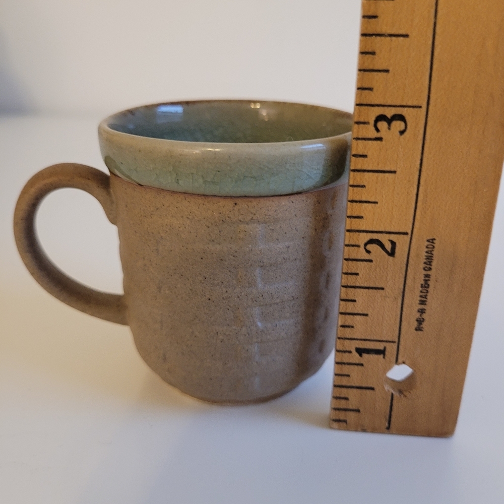 Handcrafted Mini Ceramic Pottery Mug with Basket Weave And Green Interior